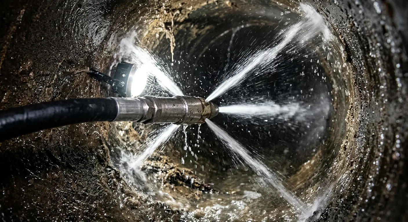 High-pressure hydro jetting nozzle cleaning sewer pipe for Sewer Line Relining in Hanahan